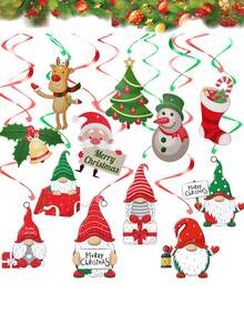 12 piezas, Decoraciones colgantes de remolinos navideños, adornos navideños colgantes de muñeco de nieve para decoración de interiores y exteriores, suministros para fiestas navideñas - Multicolor - Ver 1