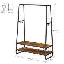 VASAGLE Clothes Rail Heavy Duty 2 Shelf Clothes Rack 6 S Hooks And Steel Frame For Bedroom Industrial - Brown - View 3