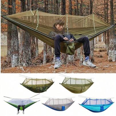 2 Person Camping Garden Hammock With Mosquito Net Outdoor Furniture Bed Strength Parachute Fabric Sleep Swing Portable Hanging