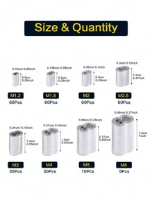 315-Pieces 8 Sizes Aluminum Crimping Loop Sleeve Double Barrel Ferrule For Wire Rope And Cable Line End Assortment Kit - M1.2-M6 - Silver - View 4