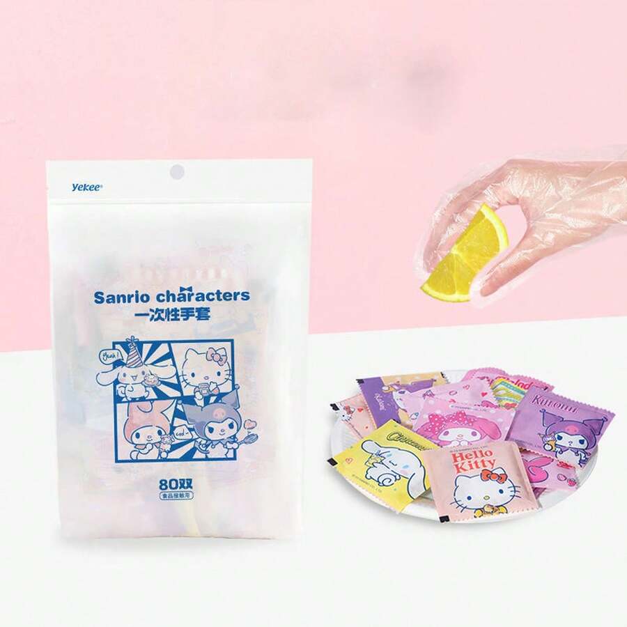 1套80只一次性手套，便携式独立包装，加厚透明手套，适用于家庭、食品、厨房清洁，适合圣诞派对，图案随机混合 - 彩色 - 查看 1
