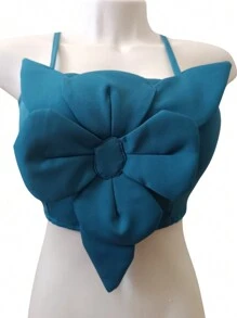 Fashion Cropped Tailoring Summer Fashion With Cup With Tie 2024 Top Flower In The Front - 藍色 - 查看 1