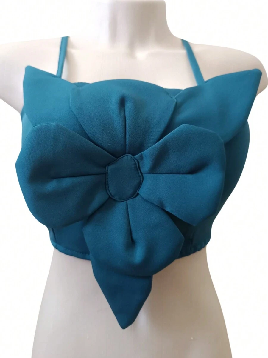 Fashion Cropped Tailoring Summer Fashion With Cup With Tie 2024 Top Flower In The Front - 藍色 - 查看 1