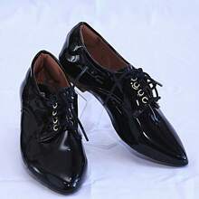 Black Pointed Toe Oxford Shoes - 黑色 - 查看 7