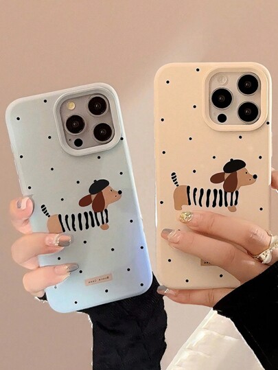 1 pieza Funda de teléfono suave y resistente a caídas con diseño vintage de lunares y rayas negras de salchicha (Dachshund) compatible con iPhone 16, 16 Plus, 16 Pro, 16 Pro Max, resistente al agua, a golpes y a arañazos para otoño/invierno de GUCADI