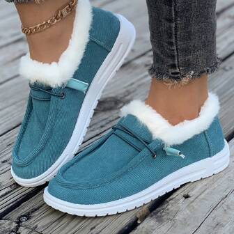 1 Pair Women's Flat, Warm, Comfortable, Thermal Lined Casual Sports Shoes