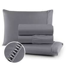 3-Piece Double Bed Sheet Set, Percale Stitch, 400 Thread Count, Soft Cotton - Xám - Xem 1