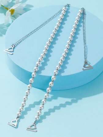 1 Paio di Bretelle Decorative per Reggiseno con Perle Finte in Vetro e Perline Metalliche Argento Lucido, Regolabili e Antiscivolo, Adatte per Reggiseni e Abiti da Sposa