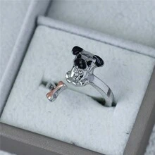 1Pc Creative Cute Bone Pug Open Ring Exquisite Women's Cartoon Pet Dog Memorial Jewelry Accessories Perfect Holiday Gift For Dog Lovers - Silver - View 5