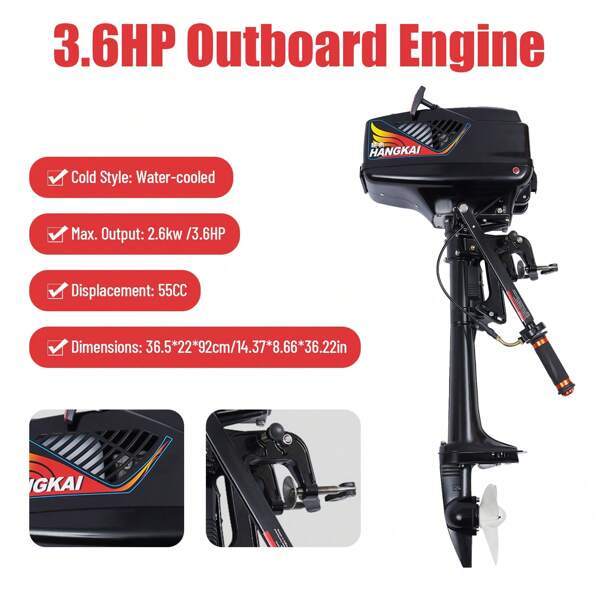 Eatssode 3,6 PS 55cc Außenbordmotoren 2Takt Aussenbordmotor Benzinmotor Fischerboot Motor Schlauchbootmotor Wasser Kühlsystem Bootsmotor für Schlauchboote Fischerboote Segelboote und Kleine Yachten
