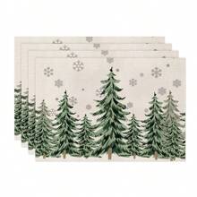 1 pièce/4 pièces/6 pièces Set de sets de table en lin de Noël avec des motifs de fête comme le sapin de Noël, le houx, le flocon de neige. Dessous de plat durables pour la table à manger, convenant pour la maison, le restaurant, la décoration de Noël