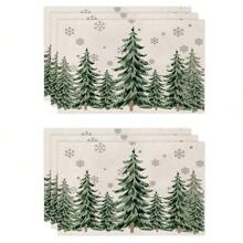 1 pièce/4 pièces/6 pièces Set de sets de table en lin de Noël avec des motifs de fête comme le sapin de Noël, le houx, le flocon de neige. Dessous de plat durables pour la table à manger, convenant pour la maison, le restaurant, la décoration de Noël