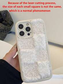 Winter Fashion Plaid Shearling Protective Case Compatible With Iphone, Shock-Proof - Beige - View 3