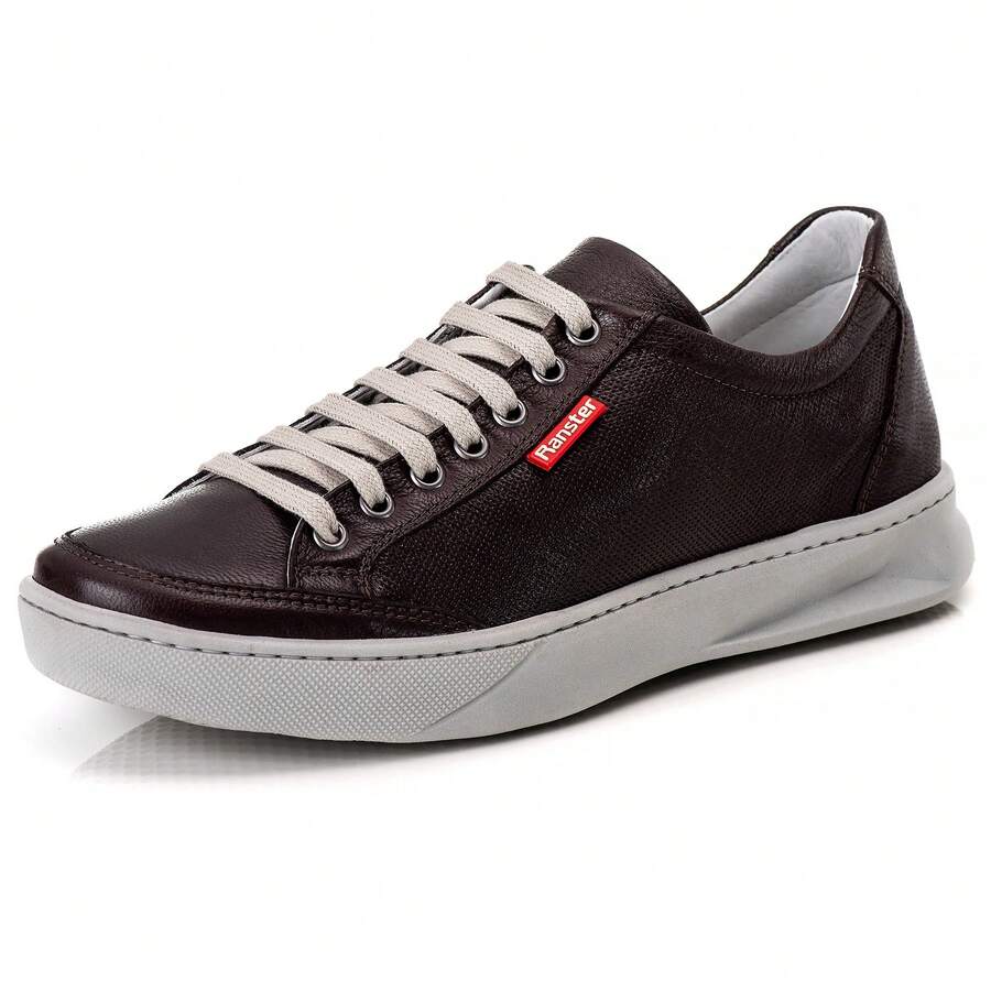Men's Leather Sneakers: Casual Comfort And Versatility - Coffee Brown - View 1