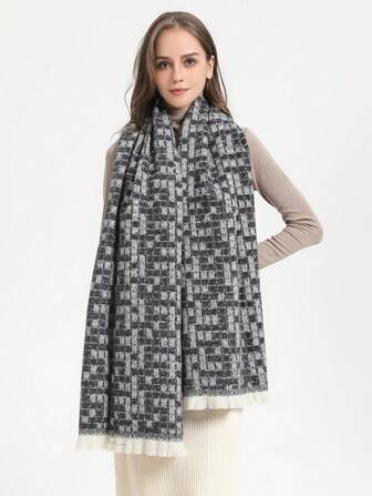 1 件复古格子柔软保暖围巾，秋冬