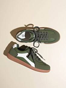 Women's Multifunctional Casual Shoes, Waterproof, Non-Slip, Easy To Clean Round Toe Low Top Sneakers, Flat Comfortable, Versatile, Contrast Color Sports Shoes, Retro Style Canvas Shoes, Green Fashion Shoes
