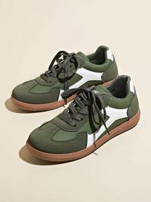 Women's Multifunctional Casual Shoes, Waterproof, Non-Slip, Easy To Clean Round Toe Low Top Sneakers, Flat Comfortable, Versatile, Contrast Color Sports Shoes, Retro Style Canvas Shoes, Green Fashion Shoes