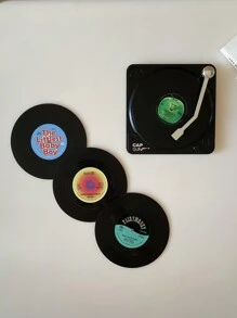 6pcs Set - Vintage Vinyl Record Coasters With Holder - Premium Non-Slip, Heat-Resistant Cup Mats For Stylish Home Decor & Drinkware Protection - Multicolor - View 8