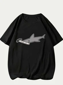 Hammerhead Sharks Printed T-Shirt Streetwear Comfort Short Sleeve Unisex - màu đen - Xem 1