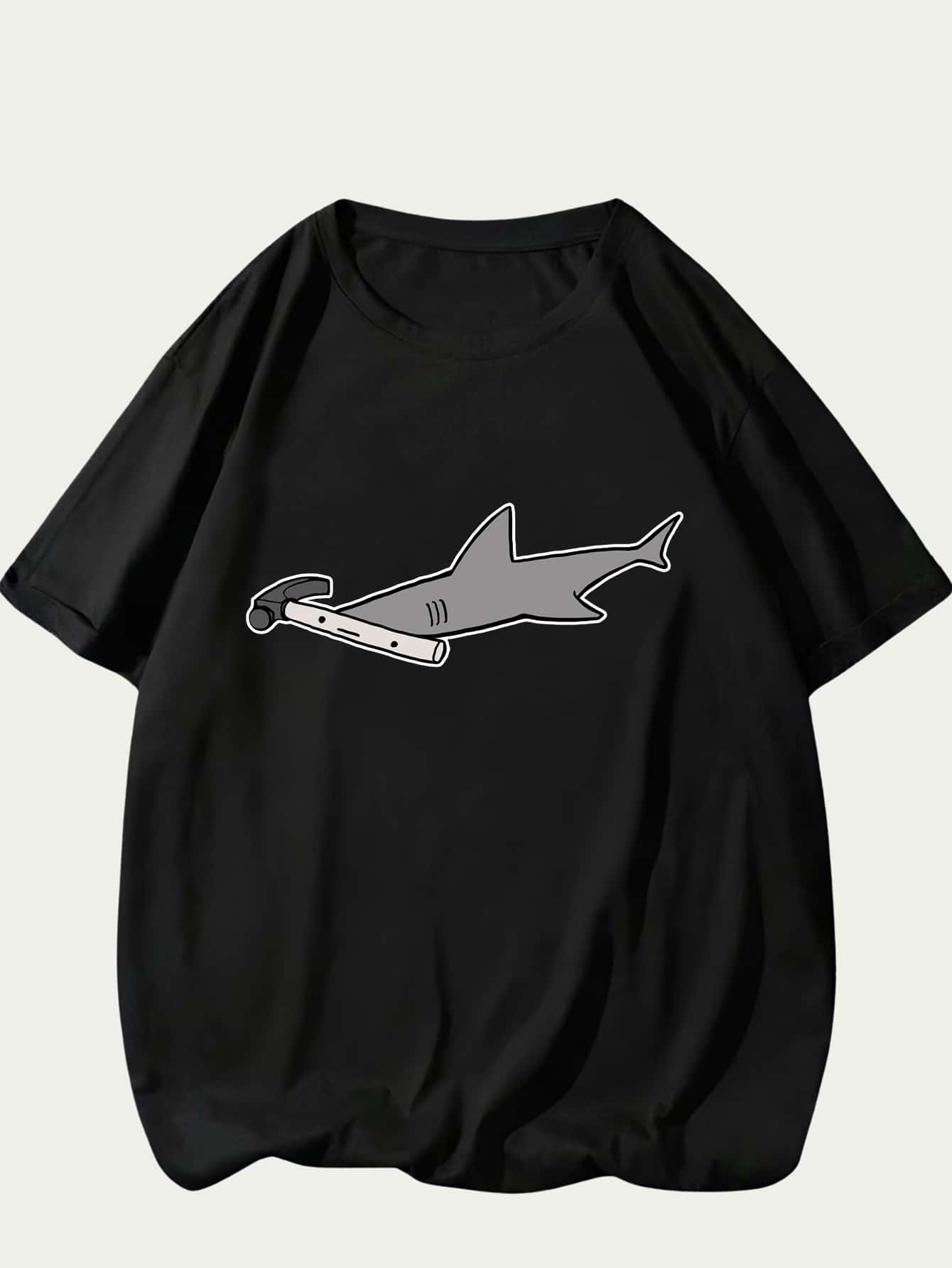 Hammerhead Sharks Printed T-Shirt Streetwear Comfort Short Sleeve Unisex - màu đen - Xem 1