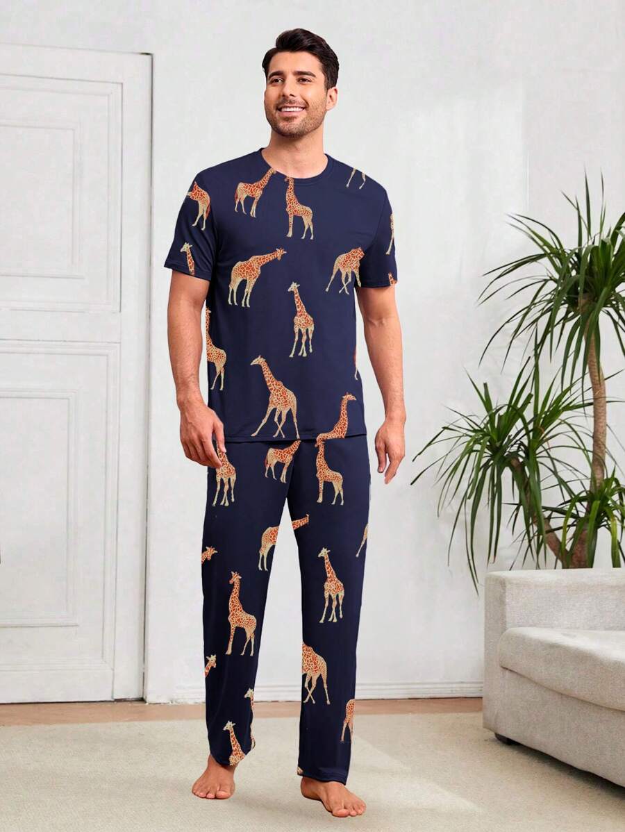 Shendy Vendy Men's Comfortable And Simple Home Loose Pajama Set - 黑色 - 查看 1