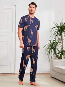 Shendy Vendy Men's Comfortable And Simple Home Loose Pajama Set - 黑色 - 查看 4