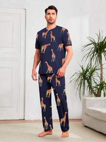 Shendy Vendy Men's Comfortable And Simple Home Loose Pajama Set - 黑色 - 查看 2