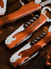 Customized Text/Logo Multifunctional Red Wine Opener, Wooden Corkscrew With Stainless Steel Seahorse Design Bottle Opener, Ornamental Fashionable, High-Quality, Stylish, Exquisite Custom, Personalized, Unique Ideal Gifts For Her Her, Boyfriend, Girlfriend, Dad, Family, Mom, Friends, Pets, Son, School Students, Daughter, Workers For Father's Day School, Home, Office, Multi-Functional, High-Quality, Colorful, Modern, Custom, Personalized, Unique, For Father's Day, For Graduation, For Weddings, For Housewarming, Home Refresh