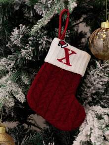 24pcs Knitted Christmas Stockings With Embroidered Letters, Red, Christmas Tree Decorations - Red Letter Socks - View 13