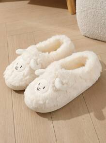 1 paire de pantoufles de maison fermées pour l'hiver, mignonne en peluche de mouton de dessin animé, pour femmes, couples et filles, chaussures de maternité chaudes et antidérapantes