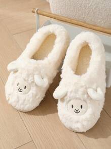 1 paire de pantoufles de maison fermées pour l'hiver, mignonne en peluche de mouton de dessin animé, pour femmes, couples et filles, chaussures de maternité chaudes et antidérapantes