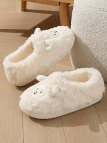 1 paire de pantoufles de maison fermées pour l'hiver, mignonne en peluche de mouton de dessin animé, pour femmes, couples et filles, chaussures de maternité chaudes et antidérapantes