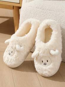 1 paire de pantoufles de maison fermées pour l'hiver, mignonne en peluche de mouton de dessin animé, pour femmes, couples et filles, chaussures de maternité chaudes et antidérapantes