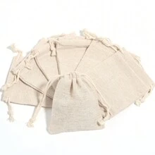 5, 10pcs/paquete Bolsas de lino fino con cordón, Bolsas de lino duraderas con cordón, Múltiples tamaños y modelos, Bolsas de almacenamiento de lona para joyas, piezas pequeñas sueltas, cuentas DIY, piezas pequeñas hechas a mano - Café integral - Ver 3