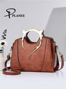 Bolso de mano para mujer PLANEE, nuevo otoño/invierno 2024, bolso cruzado de cuero marrón vintage con capacidad grande, bolso de moda para mamá, regalo del Día de la Madre, bolso de hombro casual de negocios para mujer, bolso elegante minimalista para dama - Amarillo - Ver 5