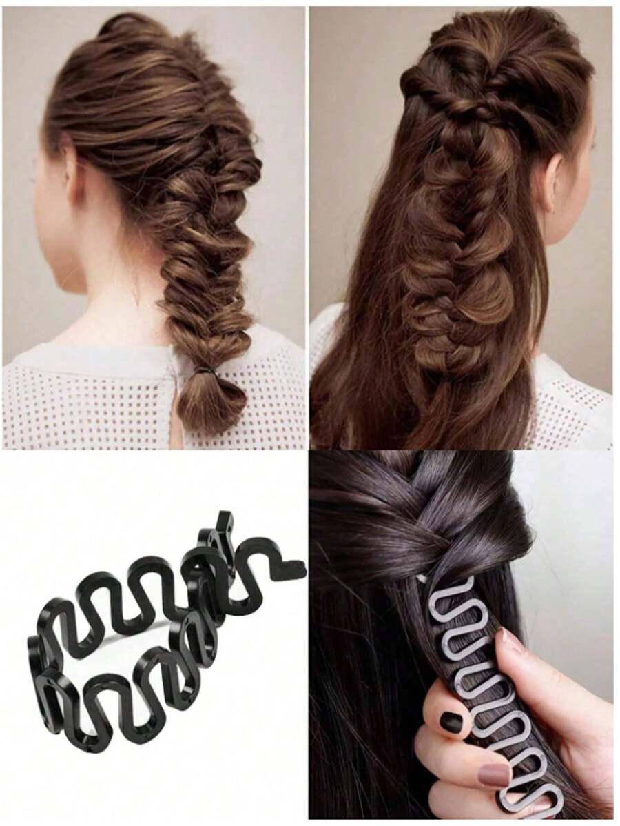 6pcs Black Hair Styling Tools Set, Including Bun Maker, Hair Flower