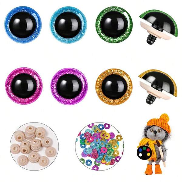 120/180pcs Sparkling Sequin Safety Doll Eyes And Nose Set, Colorful 3D Embroidered Plastic Eyes With Washers, For Amigurumi Plush Toys, Dolls, Puppets, Bears DIY Crafts (Assorted Colors)