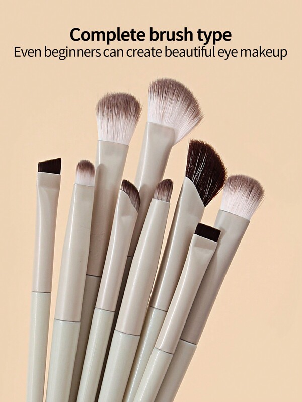 9 قطع مجموعة فرش المكياج الأساسية للمبتدئين - فرش ظلال العيون والدمج والتباين 3في1 دقيقة، فرشاة الآي لاينر وفرشاة الحواجب، شعيرات ناعمة للتطبيق المريح