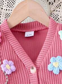 Bộ 2 áo len cardigan dệt hoa dễ thương cho bé gái và quần ống loe, Xuân/Thu - Bụi hồng - Xem 3