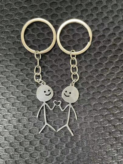 2pcs Set Personalized Heart-Shaped Couples Keychain, Bag Pendant Mini Titanium Steel Keyring