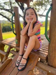 Kit 2 Pairs Of Children's  Flatform Sandals For Girls - 黑色 - 查看 9