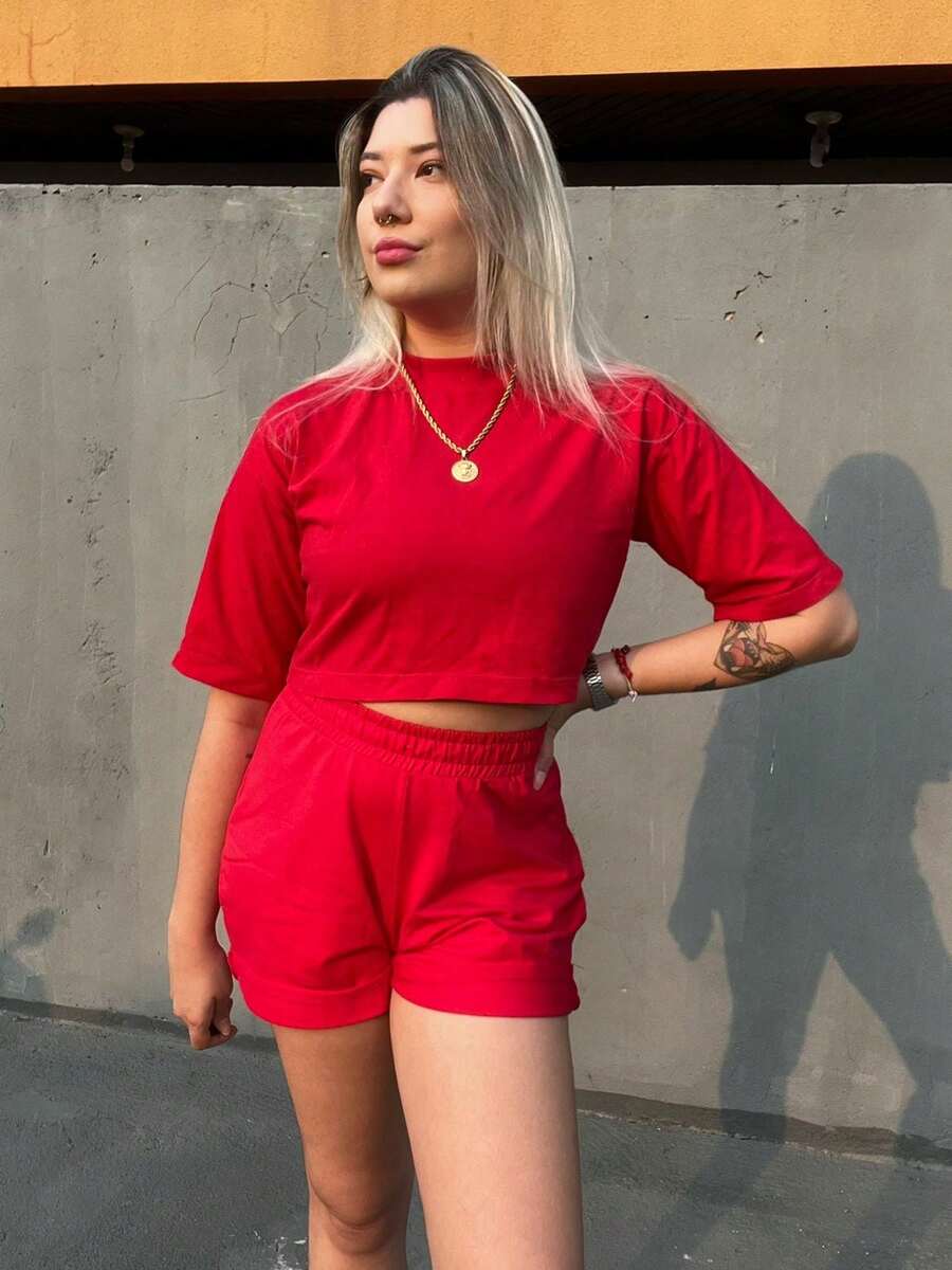 Cropped feminino oversized manga larga blusa curta