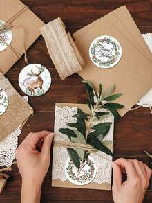 1 rouleau Autocollants de Noël Joyeux, Autocollants de Sceau d'Arbre de Noël, de Forêt, de Cerf Autoadhésifs, Autocollants d'Étiquette à Motif de Noël Rond pour Sceaux, Cartes, Cadeaux, Enveloppes de Noël