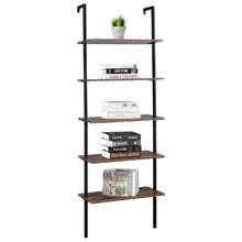 Industrial Wall Mounted Bookcase 5-Tier Open Ladder Shelf Bookshelf With Metal Frame, 23.6" L X 11.8" W X 70.9" H