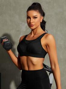 Wingslove Women's High Impact Sports Bra, Wireless Non Padded Full Coverage Plus Size With Wide Straps & U-Back, Breathable For Running Gym Workout - Black - View 5