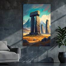 1Pc Wooden Framed Stonehenge Landscape HD Printing Canvas Wall Art, Easy Hanging Large Size Wall Art As Valentines Easter Thanksgiving Halloween Christmas Father's Day Graduation Gift For Home Room Office Hotel Cafe KTV Club Bar Villa House Dormitory Wall Table Decor