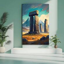 1Pc Wooden Framed Stonehenge Landscape HD Printing Canvas Wall Art, Easy Hanging Large Size Wall Art As Valentines Easter Thanksgiving Halloween Christmas Father's Day Graduation Gift For Home Room Office Hotel Cafe KTV Club Bar Villa House Dormitory Wall Table Decor