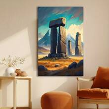 1Pc Wooden Framed Stonehenge Landscape HD Printing Canvas Wall Art, Easy Hanging Large Size Wall Art As Valentines Easter Thanksgiving Halloween Christmas Father's Day Graduation Gift For Home Room Office Hotel Cafe KTV Club Bar Villa House Dormitory Wall Table Decor