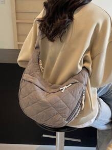 Women Minimalist Oblique Crossbody Bag, Embroidered Shoulder Bag, Solid Color Convenient Bag For Outing And Travel, Autumn/Winter