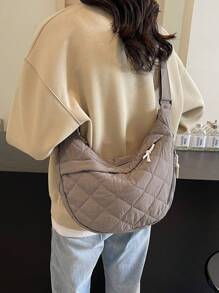 Women Minimalist Oblique Crossbody Bag, Embroidered Shoulder Bag, Solid Color Convenient Bag For Outing And Travel, Autumn/Winter